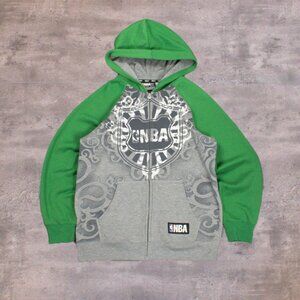 Vintage VTG Y2K 2000's 00's NBA Evolution All Over Print AOP Grey Zip Hoodie